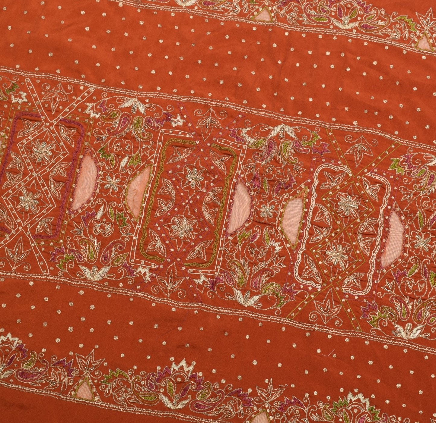 Sushila Vintage Rust Sari Remnant Scrap Multi Purpose Hand Beaded Craft Fabric
