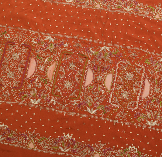 Sushila Vintage Rust Sari Remnant Scrap Multi Purpose Hand Beaded Craft Fabric