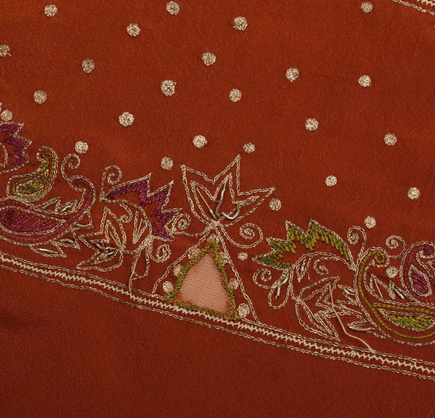 Sushila Vintage Rust Sari Remnant Scrap Multi Purpose Hand Beaded Craft Fabric