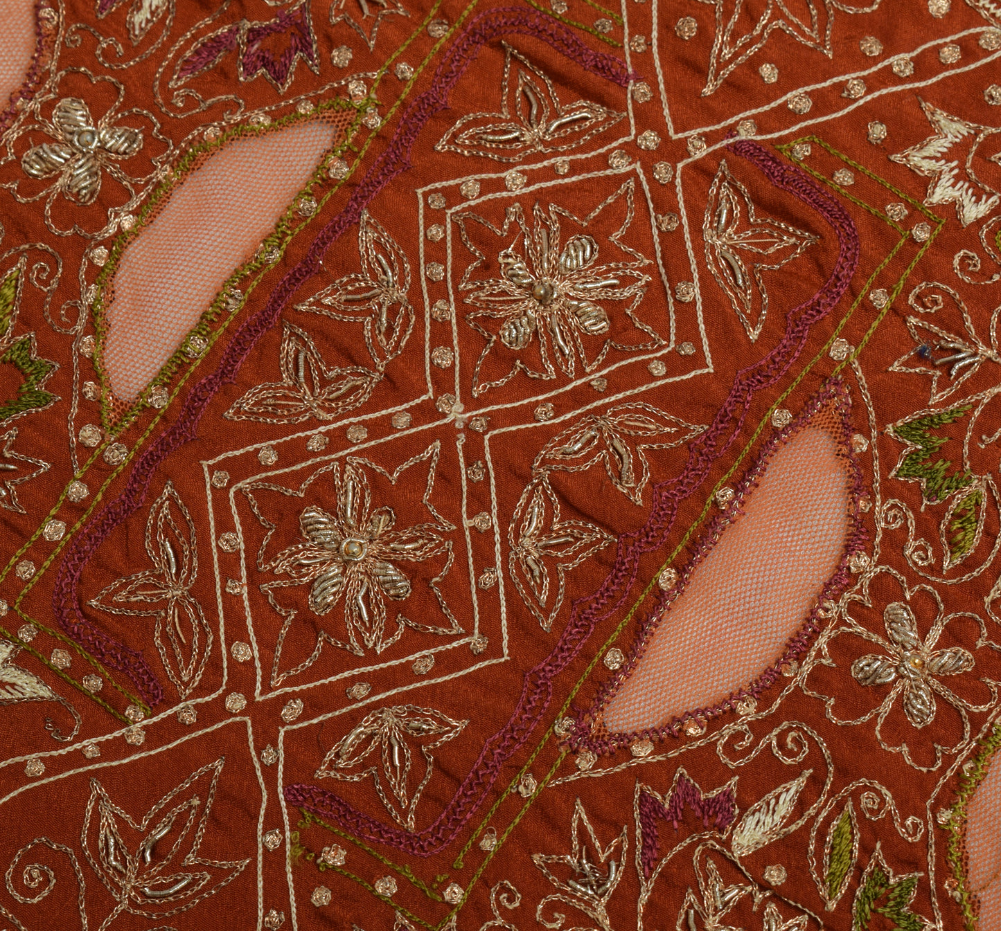 Sushila Vintage Rust Sari Remnant Scrap Multi Purpose Hand Beaded Craft Fabric