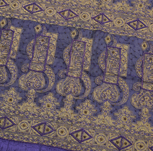 Sushila Vintage Blue Organza Sari Remnant Scrap Multi Purpose Woven Craft Fabric