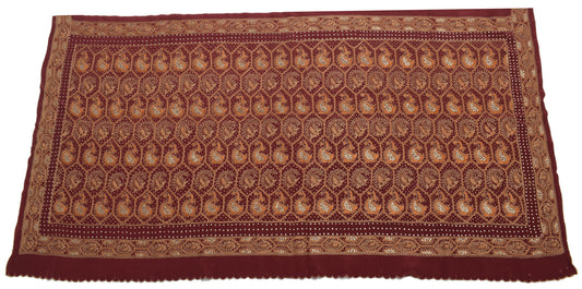 Sushila Vintage Maroon Sari Remnant Scrap Pure Crepe Hand Embroidered  Fabric