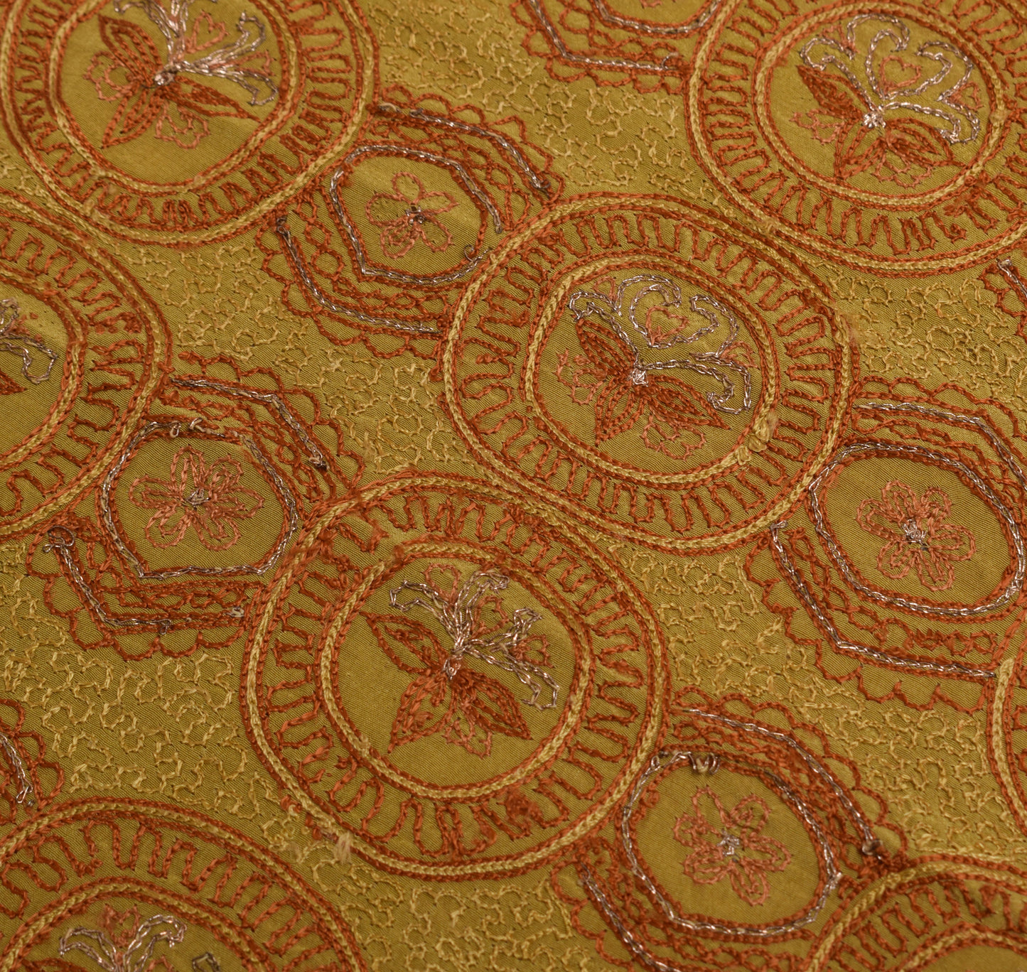 Sushila Vintage Green Sari Remnant Scrap 100% Pure Crepe Embroidery Craft Fabric