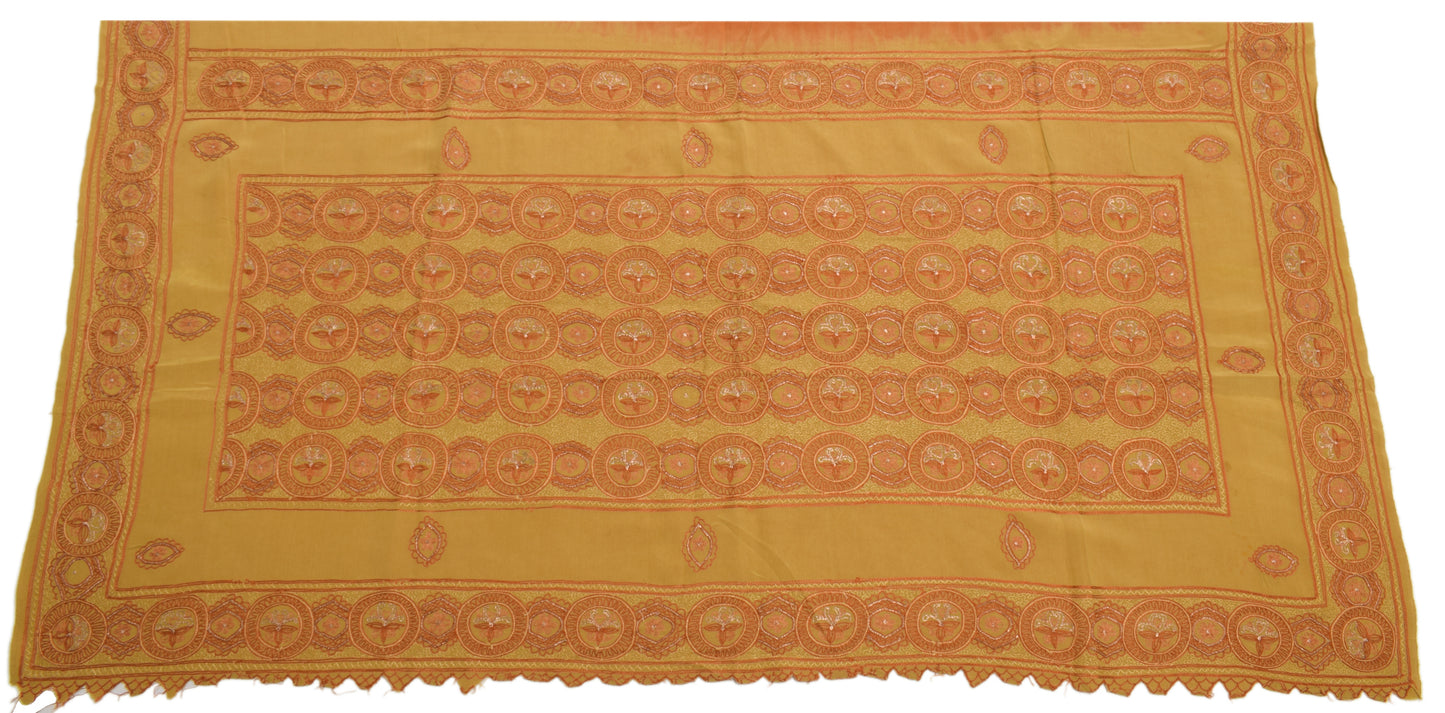 Sushila Vintage Green Sari Remnant Scrap 100% Pure Crepe Embroidery Craft Fabric