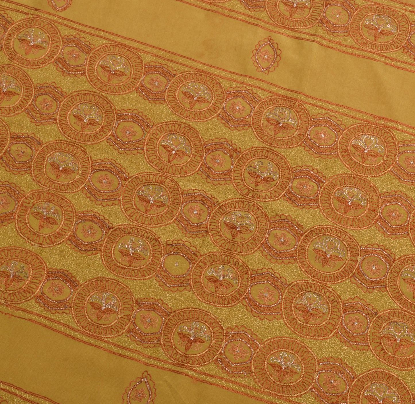 Sushila Vintage Green Sari Remnant Scrap 100% Pure Crepe Embroidery Craft Fabric