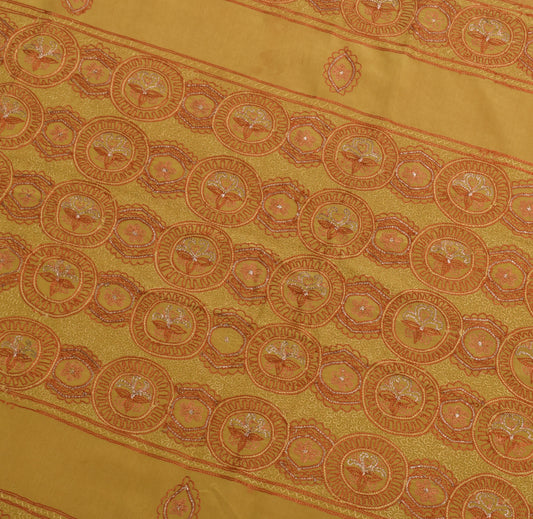 Sushila Vintage Green Sari Remnant Scrap 100% Pure Crepe Embroidery Craft Fabric