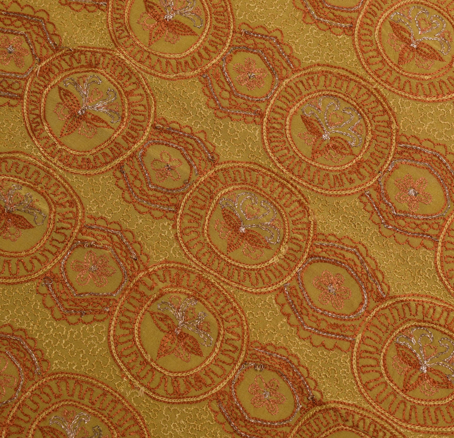 Sushila Vintage Green Sari Remnant Scrap 100% Pure Crepe Embroidery Craft Fabric