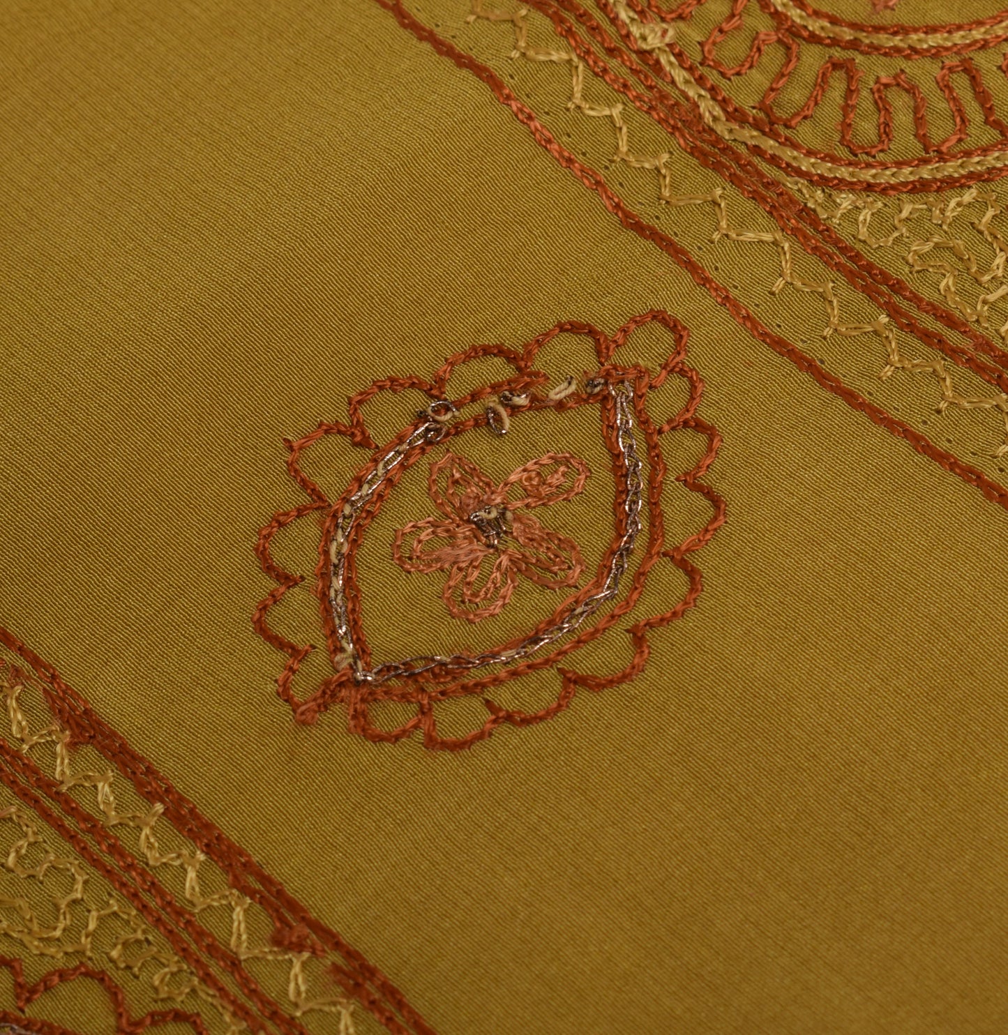 Sushila Vintage Green Sari Remnant Scrap 100% Pure Crepe Embroidery Craft Fabric
