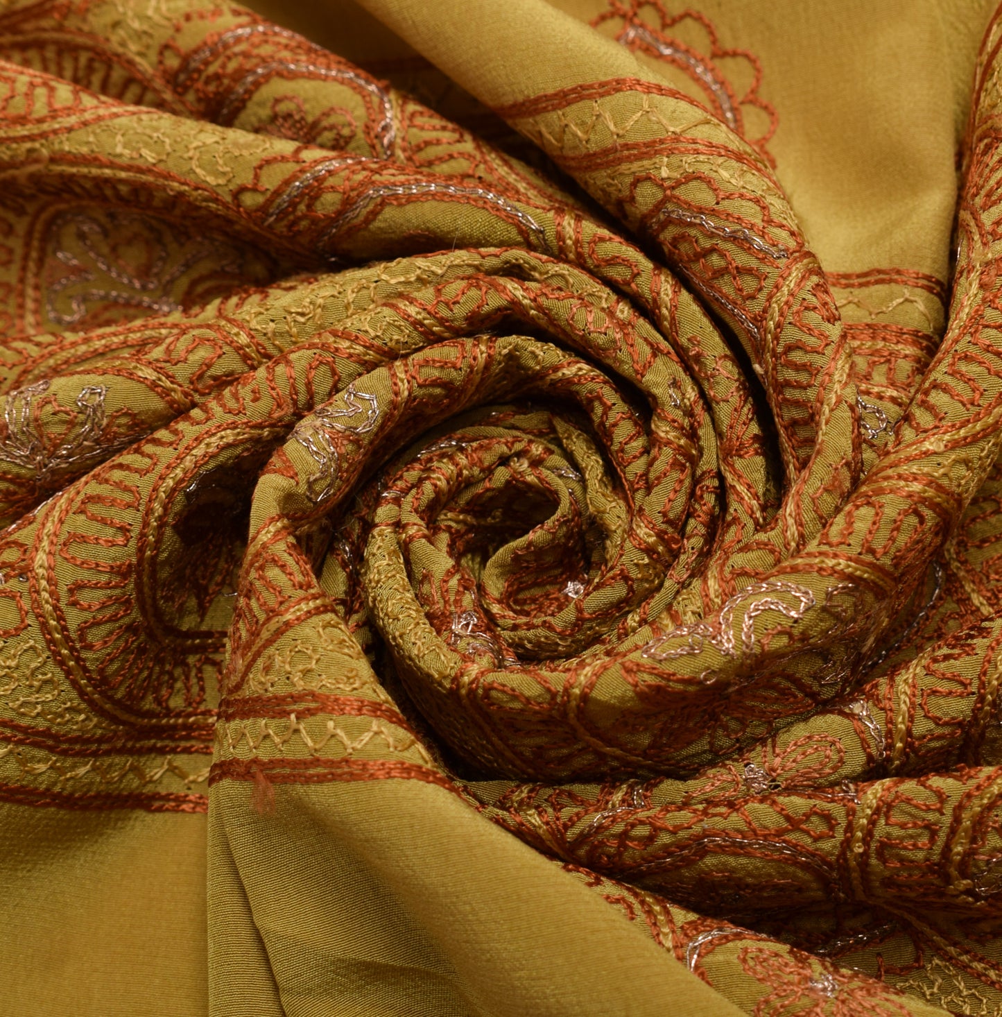 Sushila Vintage Green Sari Remnant Scrap 100% Pure Crepe Embroidery Craft Fabric