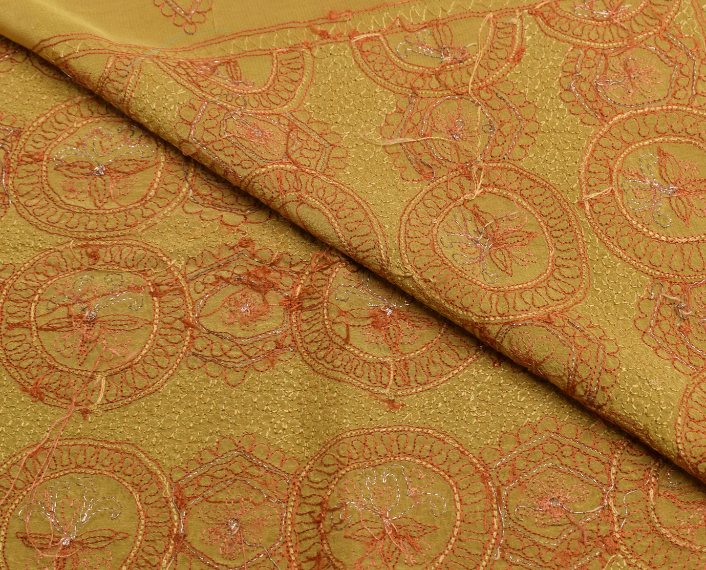 Sushila Vintage Green Sari Remnant Scrap 100% Pure Crepe Embroidery Craft Fabric