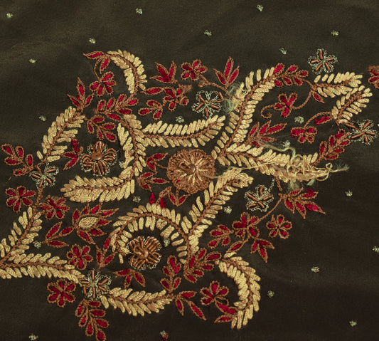 Sushila Vintage Sari Remnant Scrap Blend Crepe Hand Embroidered Craft Fabric