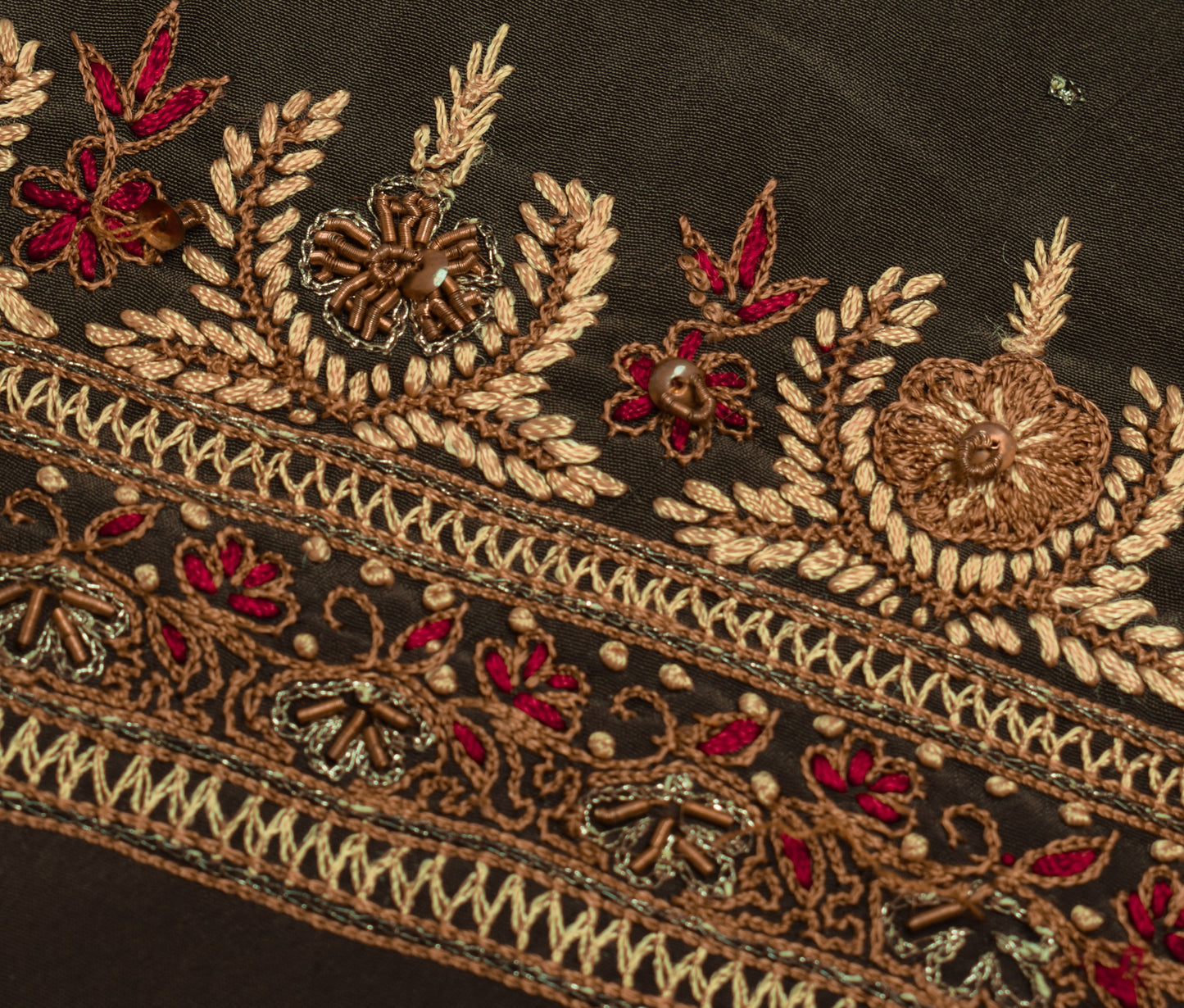 Sushila Vintage Sari Remnant Scrap Blend Crepe Hand Embroidered Craft Fabric