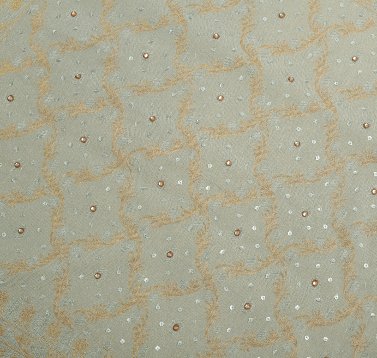Sushila Vintage Gray Sari Remnant Scrap Pure Crepe Silk Hand Beaded Craft Fabric