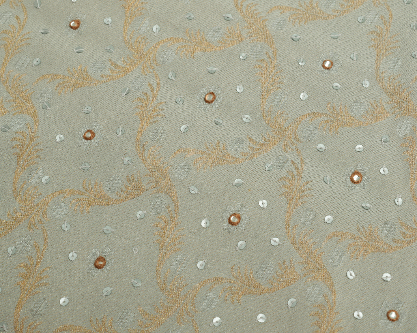 Sushila Vintage Gray Sari Remnant Scrap Pure Crepe Silk Hand Beaded Craft Fabric