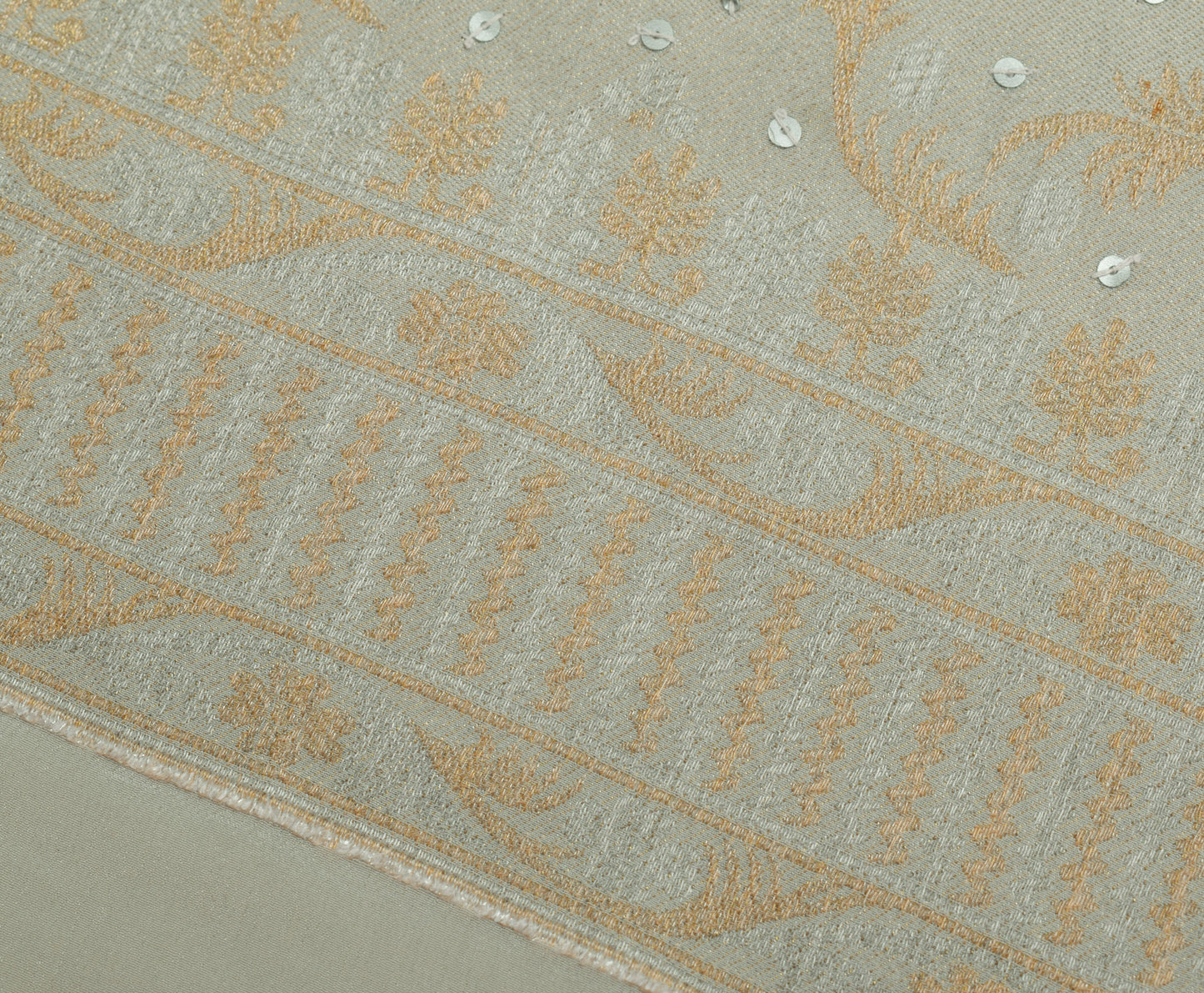 Sushila Vintage Gray Sari Remnant Scrap Pure Crepe Silk Hand Beaded Craft Fabric