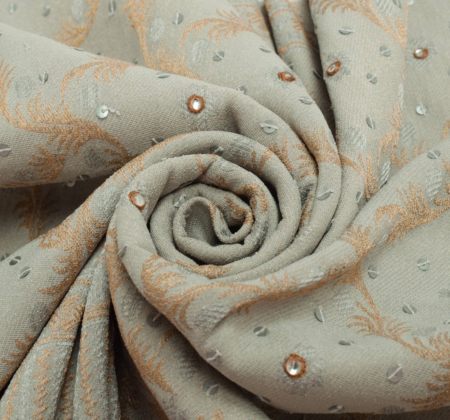 Sushila Vintage Gray Sari Remnant Scrap Pure Crepe Silk Hand Beaded Craft Fabric