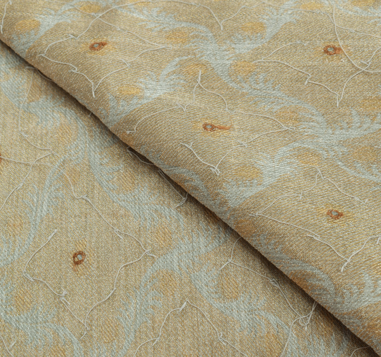Sushila Vintage Gray Sari Remnant Scrap Pure Crepe Silk Hand Beaded Craft Fabric