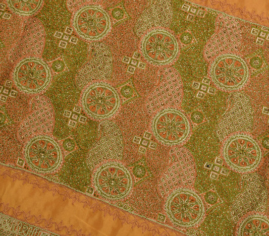 Sushila Vintage Mustard Sari Remnant Scrap Pure Silk Hand Beaded Craft Fabric