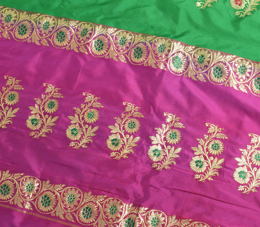 Sushila Vintage Pink Banarasi Sari Remnant Scrap Pure Silk Woven Craft Fabric