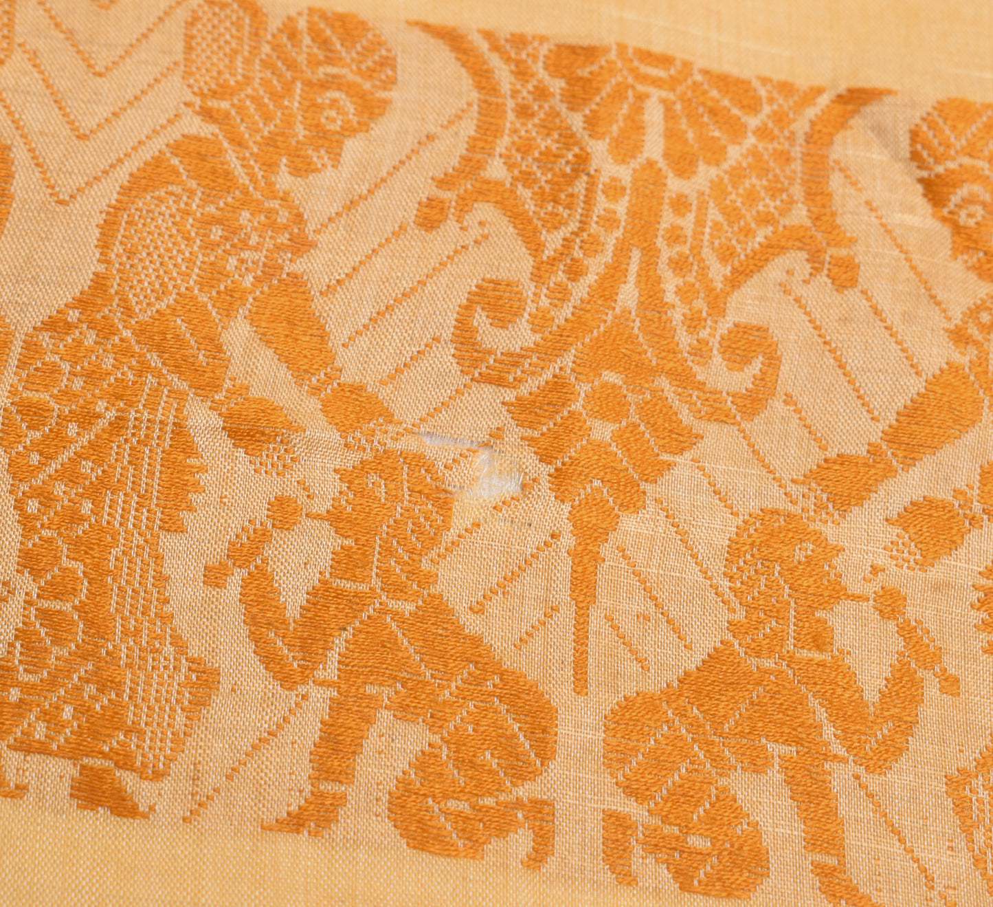 Sushila Vintage Brown Sari Remnant Scrap Pure Silk Baluchari Woven Craft Fabric