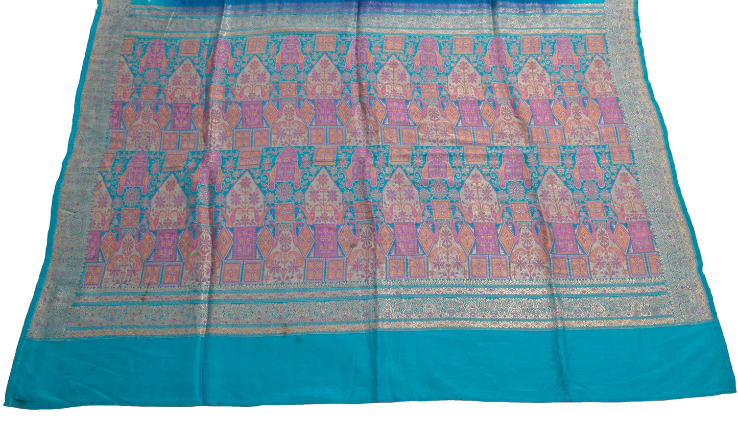 Sushila Vintage Blue Silk Sari Remnant Scrap Multi Purpose Woven Craft Fabric