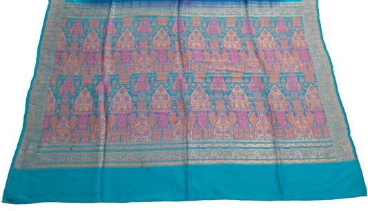 Sushila Vintage Blue Silk Sari Remnant Scrap Multi Purpose Woven Craft Fabric