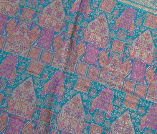Sushila Vintage Blue Silk Sari Remnant Scrap Multi Purpose Woven Craft Fabric