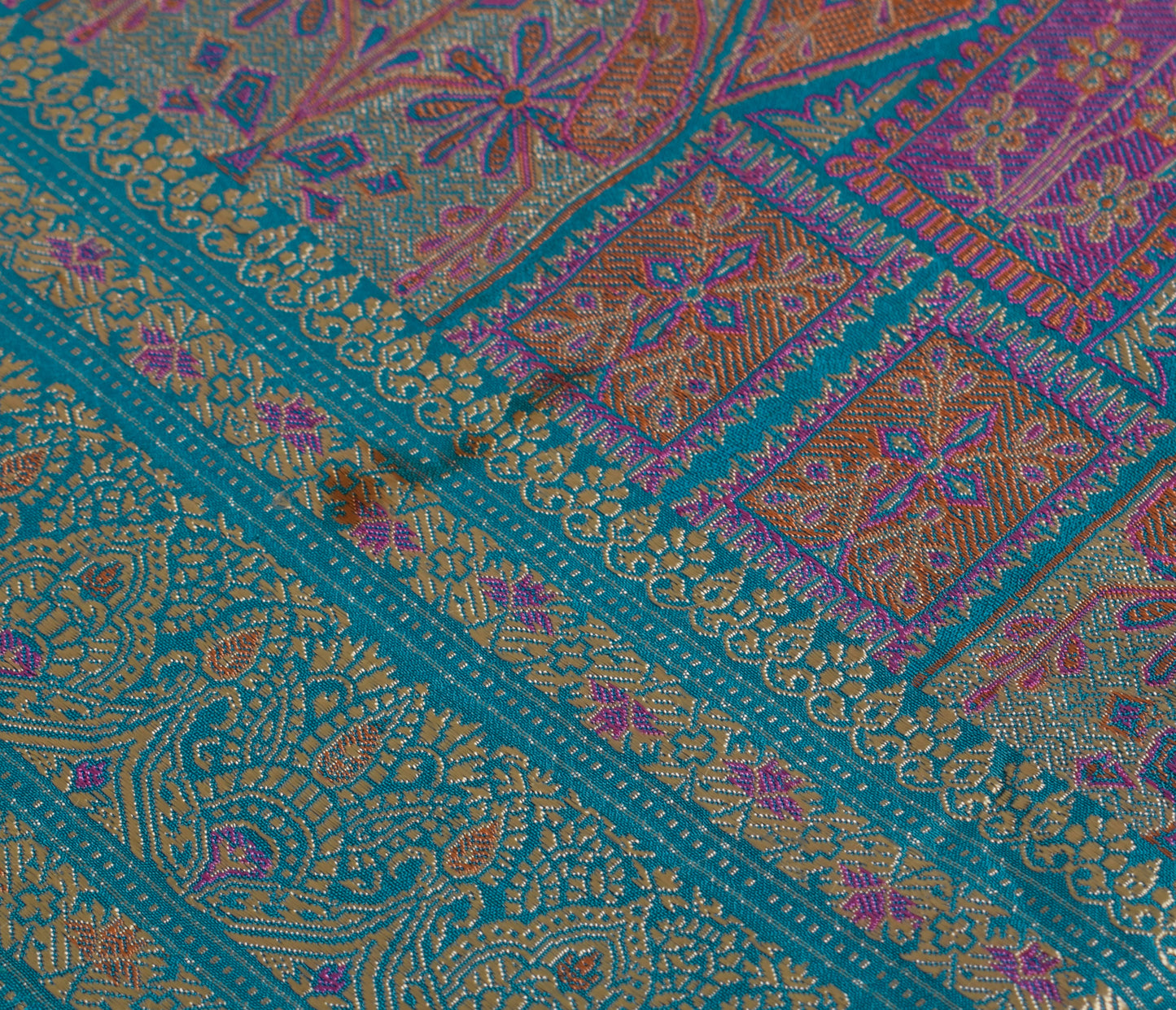 Sushila Vintage Blue Silk Sari Remnant Scrap Multi Purpose Woven Craft Fabric