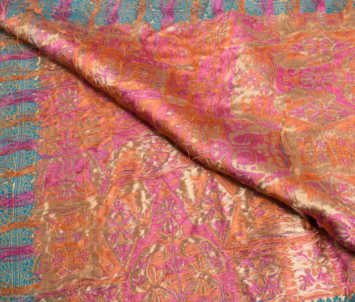 Sushila Vintage Blue Silk Sari Remnant Scrap Multi Purpose Woven Craft Fabric