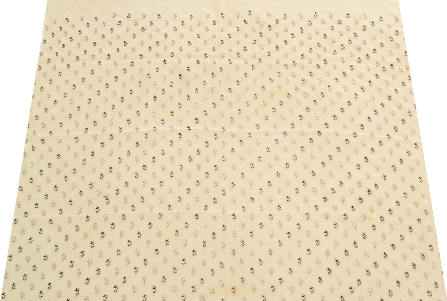 Sushila Vintage Cream Silk Sari Remnant Scrap Embroidered Floral Craft Fabric