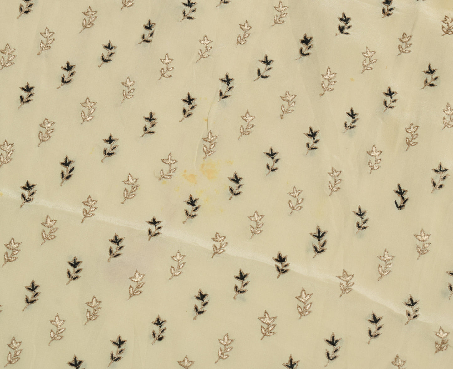 Sushila Vintage Cream Silk Sari Remnant Scrap Embroidered Floral Craft Fabric