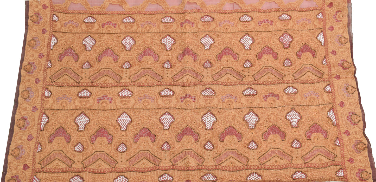 Sushila Vintage Maroon Organza Silk Sari Remnant Scrap Hand Beaded Craft Fabric