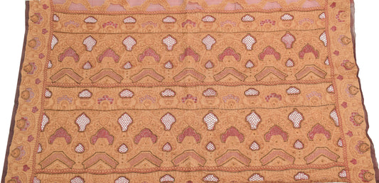 Sushila Vintage Maroon Organza Silk Sari Remnant Scrap Hand Beaded Craft Fabric