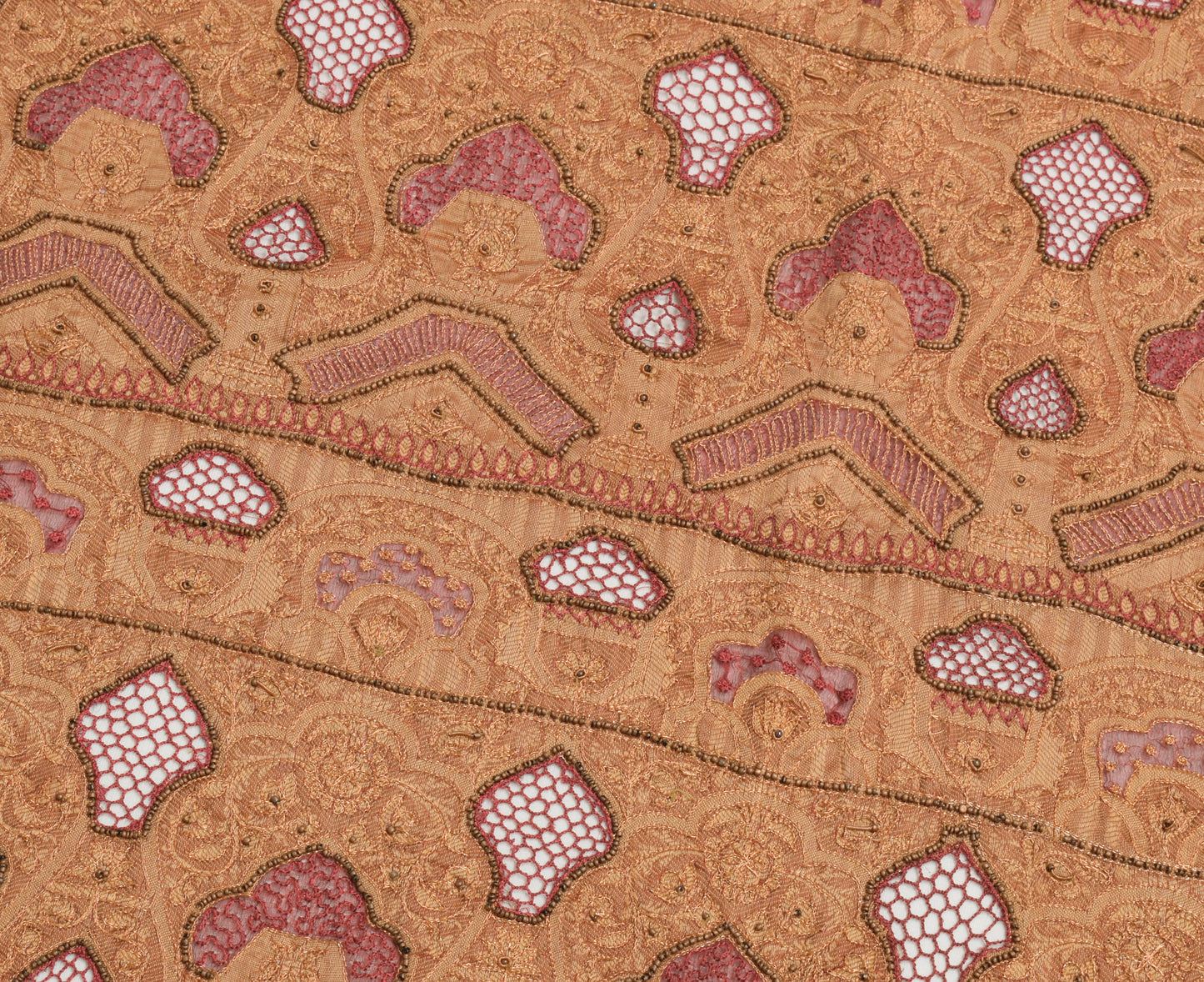 Sushila Vintage Maroon Organza Silk Sari Remnant Scrap Hand Beaded Craft Fabric