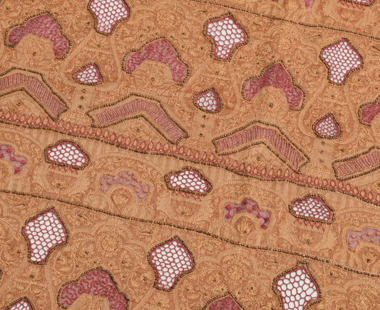Sushila Vintage Maroon Organza Silk Sari Remnant Scrap Hand Beaded Craft Fabric