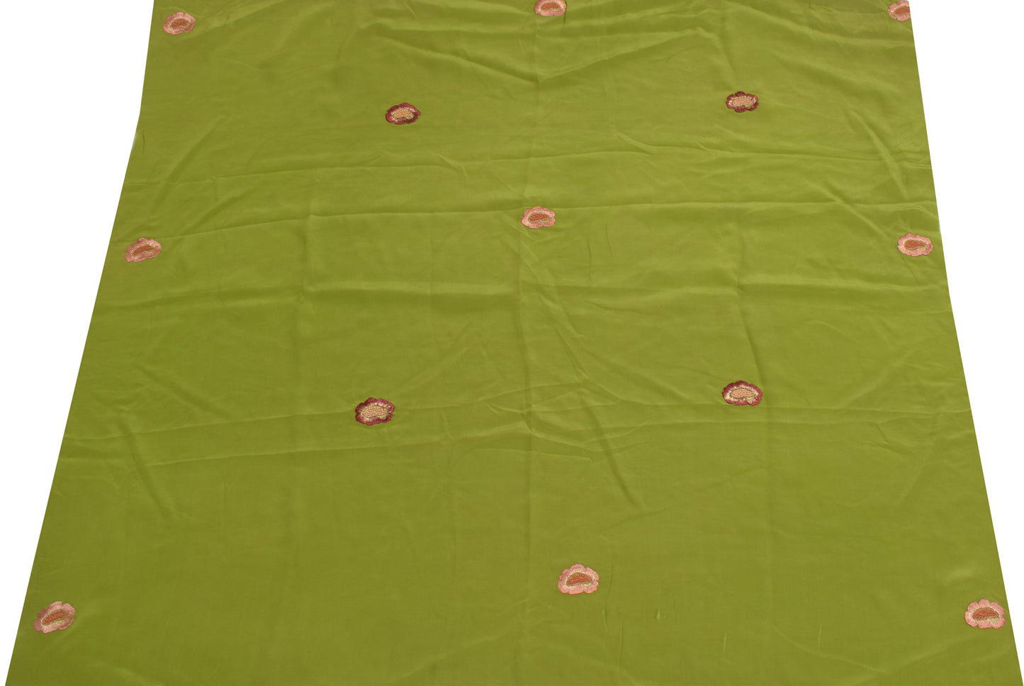 Sushila Vintage Green Silk Sari Remnant Scrap Embroidered Floral Craft Fabric
