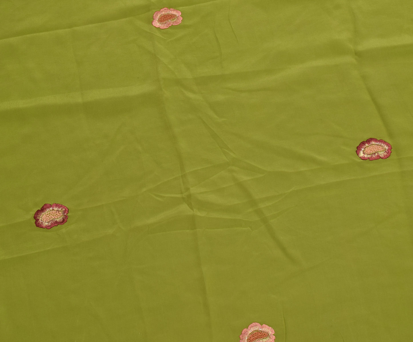 Sushila Vintage Green Silk Sari Remnant Scrap Embroidered Floral Craft Fabric