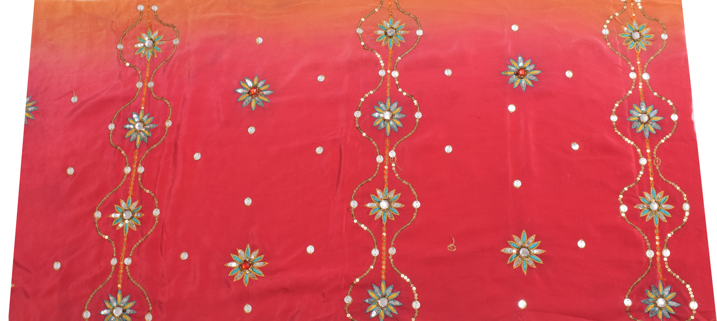 Sushila Vintage Crepe Sari Remnant Scrap Multi Purpose Hand Beaded Craft Fabric