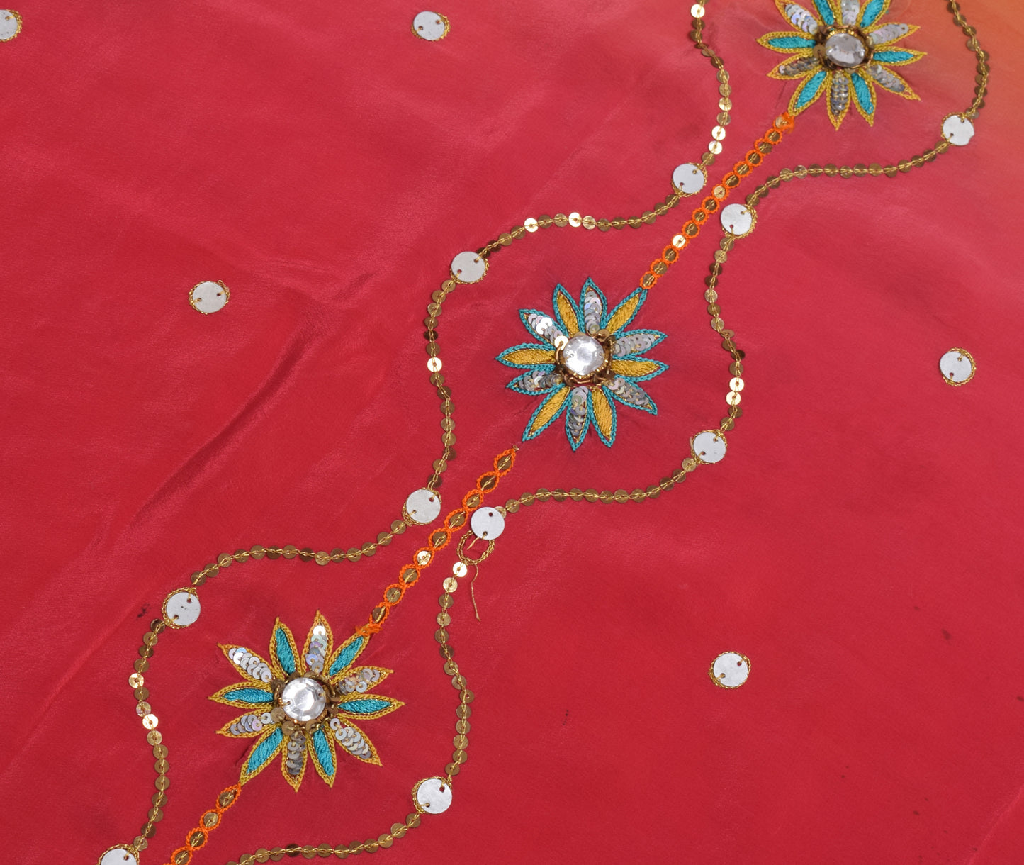 Sushila Vintage Crepe Sari Remnant Scrap Multi Purpose Hand Beaded Craft Fabric
