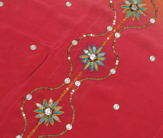 Sushila Vintage Crepe Sari Remnant Scrap Multi Purpose Hand Beaded Craft Fabric