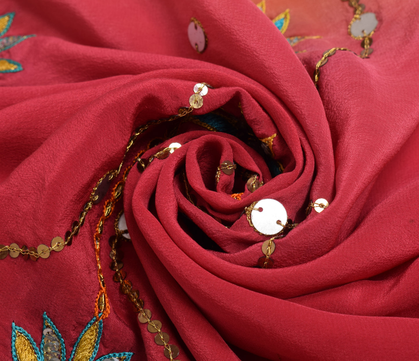 Sushila Vintage Crepe Sari Remnant Scrap Multi Purpose Hand Beaded Craft Fabric