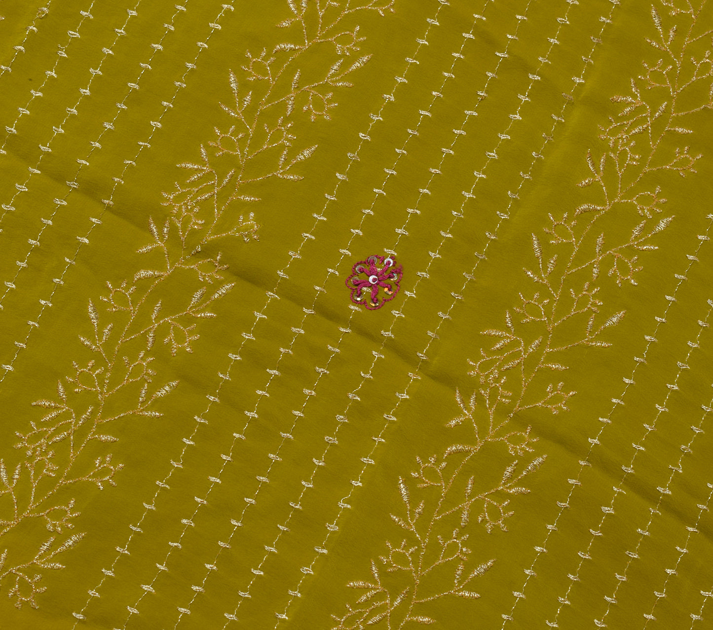 Sushila Vintage Green Sari Remnant Scrap Crepe Silk Embroidered Craft Fabric