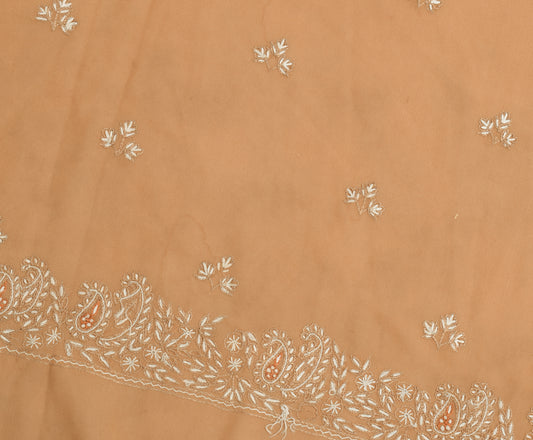 Sushila Vintage Brown Sari Remnant Scrap Georgette Silk Embroidered Craft Fabric