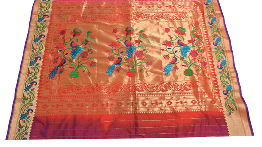 Sushila Vintage Red Sari Remnant Scrap Art Silk Embroidered & Woven Craft Fabric