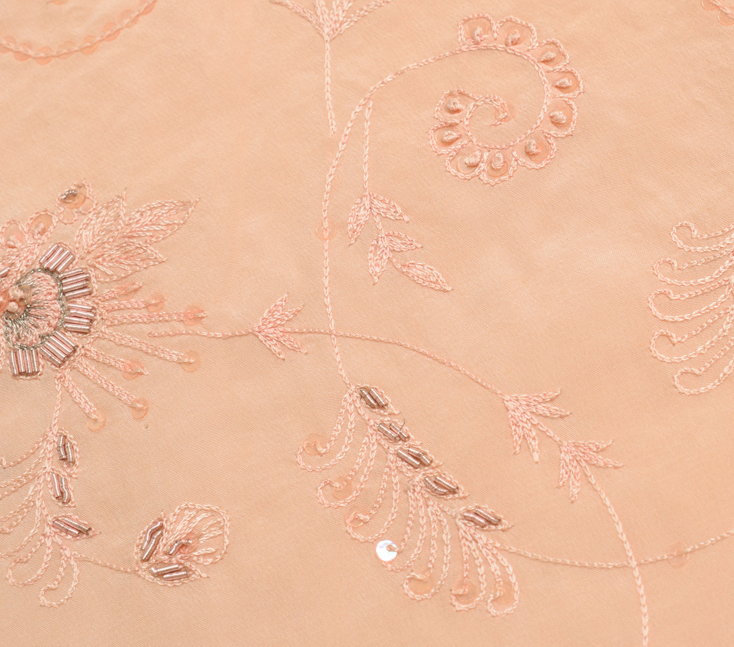 Sushila Vintage Peach Sari Remnant Scrap Multi Purpose Hand Beaded Craft Fabric