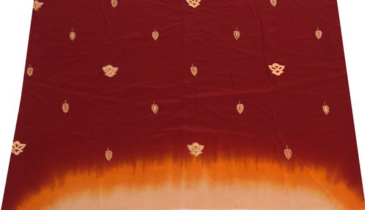 Sushila Vintage Maroon Sari Remnant Scrap Crepe Silk Embroidered Craft Fabric