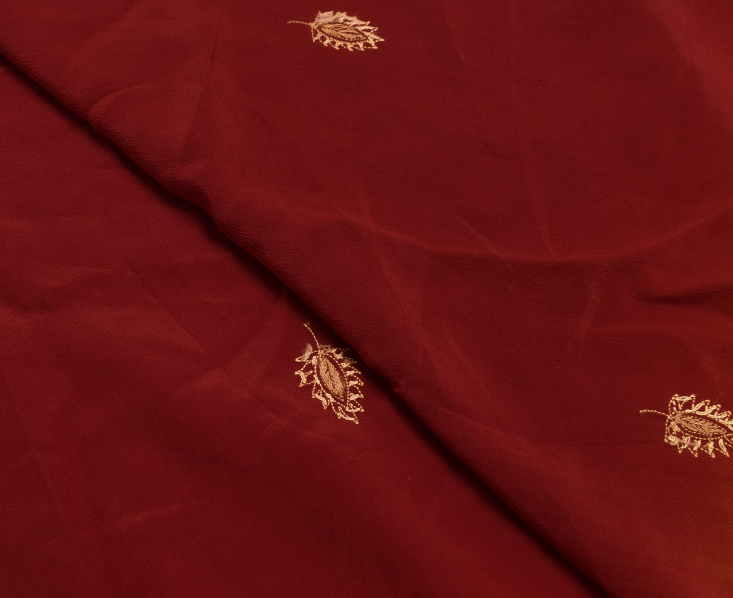 Sushila Vintage Maroon Sari Remnant Scrap Crepe Silk Embroidered Craft Fabric