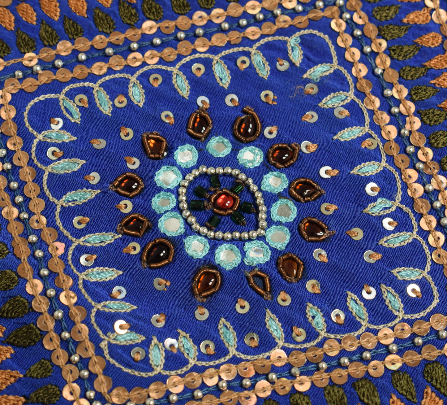 Sushila Vintage Blue Sari Remnant Scrap 100% Pure Silk Hand Beaded Craft Fabric