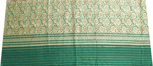 Sushila Vintage Green Sari Remnant Scrap Multi Purpose Silk Woven Craft Fabric
