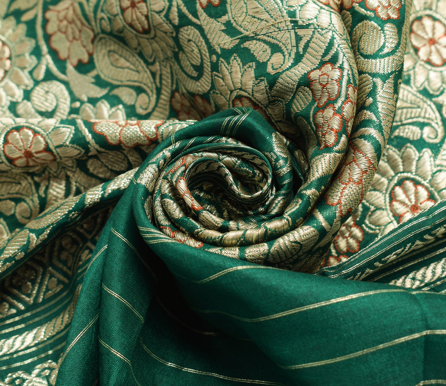 Sushila Vintage Green Sari Remnant Scrap Multi Purpose Silk Woven Craft Fabric